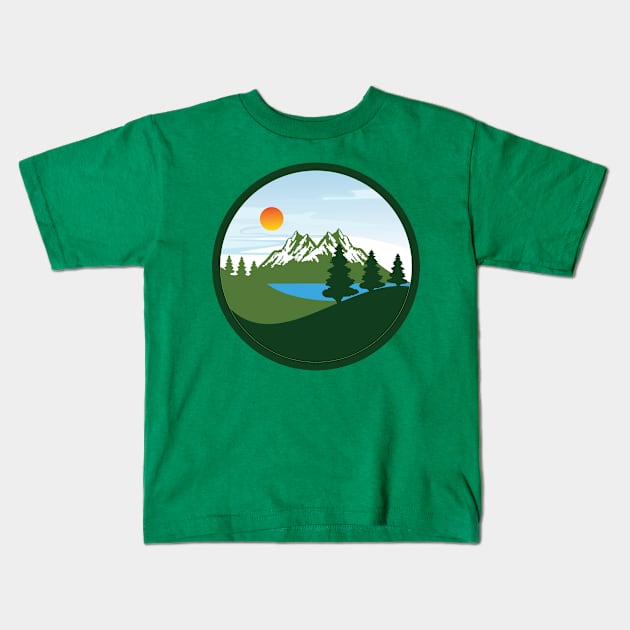 Mountains Circle Kids T-Shirt by Polahcrea